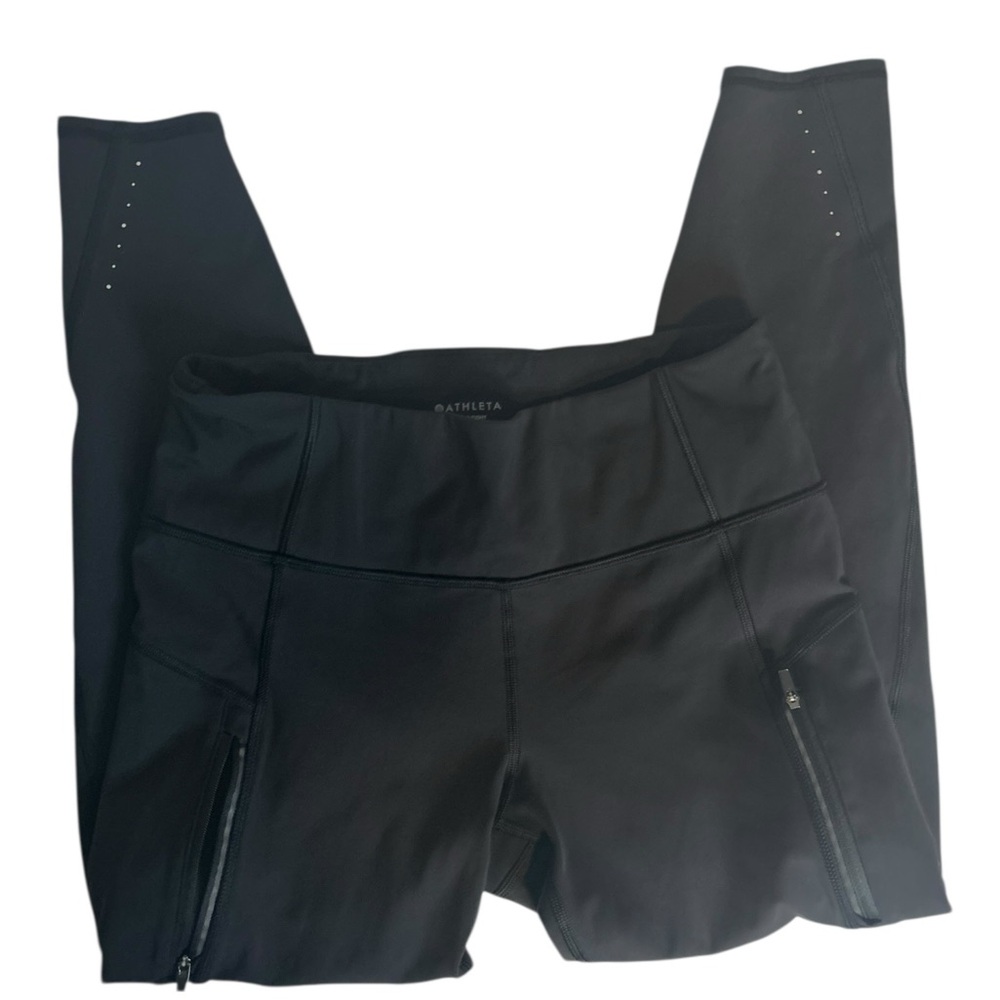 Athleta Ranier High Rise Leggings Black Zip Pocket  Medium Performance Tight